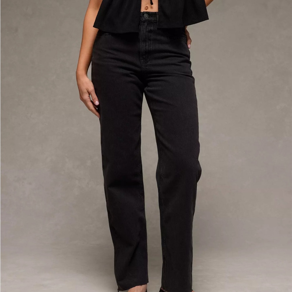 NWOT American Eagle Outfitters Black Super High Rise Baggy Straight